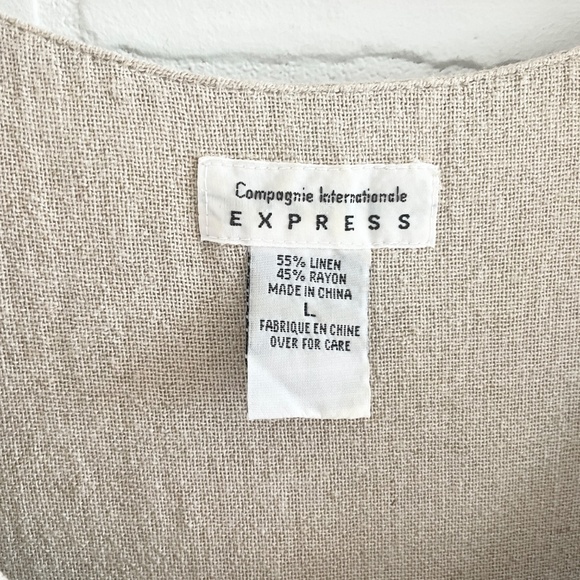 Vintage 90s Linen blend dress Babydoll Empire waist Cream Coquette Lagenlook L - Picture 2 of 10